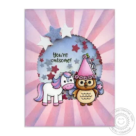 Sunny Studio Stamps: Happy Owl-o-ween & Barnyard Buddies Princess Owl & Pony Card by Mendi Yoshikawa