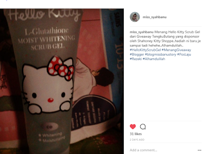 Hello Kitty Scrub Gel, Menang 1st Prize Lazada Merdeka Blogger Contest, Lazada Malaysia, Contest, Lazada Blogger Contest, Giveaway From Blogger, Hadiah, Rezeki, Kemenangan, My Feeling, Happy, 