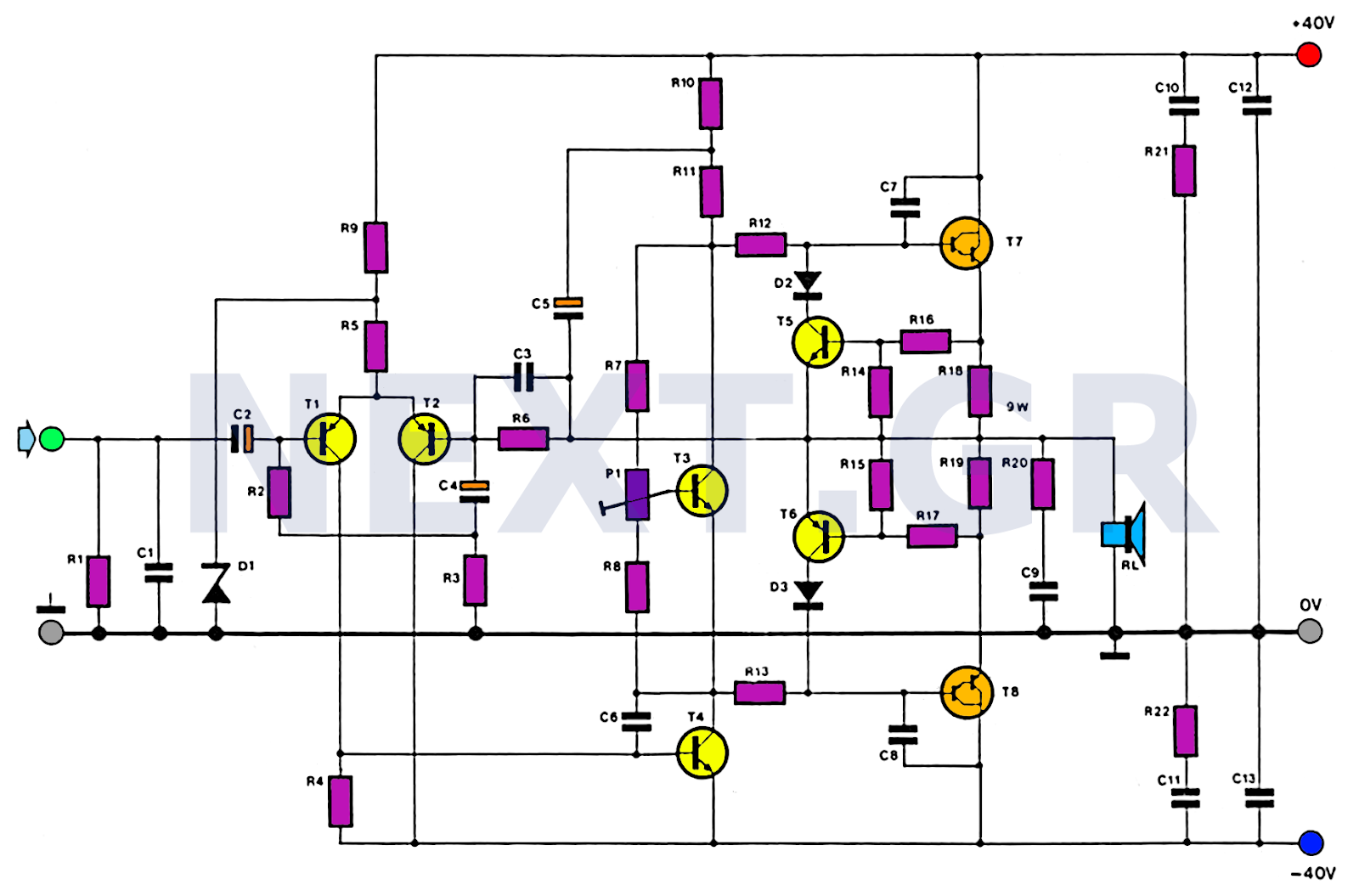 Simple 100W HiFi Audio Amplifier Circuit Diagram  