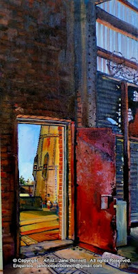 Plein air oil painting of the interior of the Boiler House of the White Bay Power Station painted by industrial heritage artist Jane Bennett