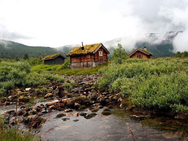 chaty, architektura, příroda, domečky, hory, trek, turistika, Norsko, Jotunheimen, Vettismorki