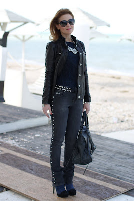 Peuterey jacket, leather, fringes and studs