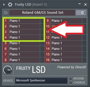 Изображение название звуковых патчей в плагине Fruity LSD