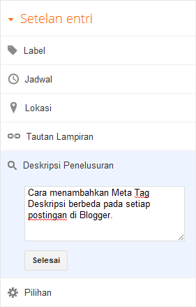 menambahkan meta tag deskripsi berbeda pada tiap postingan di blogger atau blogspot