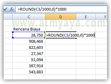  Gambar: contoh pemakaian fungsi ROUND, ROUNDUP, ROUNDDOWN di Microsoft Excel