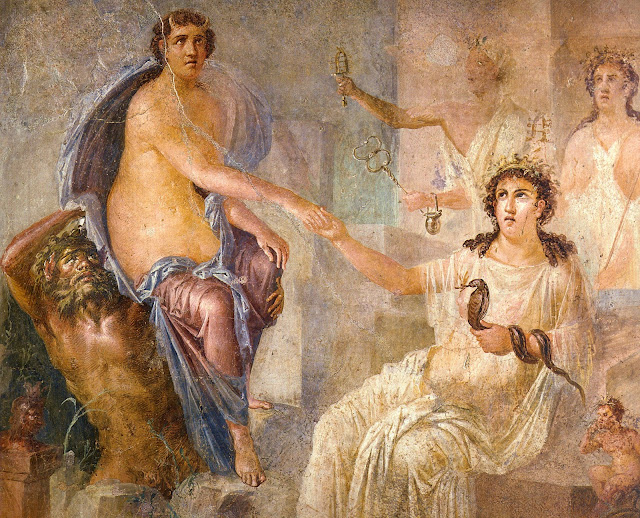 Фреска, изображающая Ио, которую Исида приветствует в Египте. Римская фреска из храма Исиды в Помпеях.