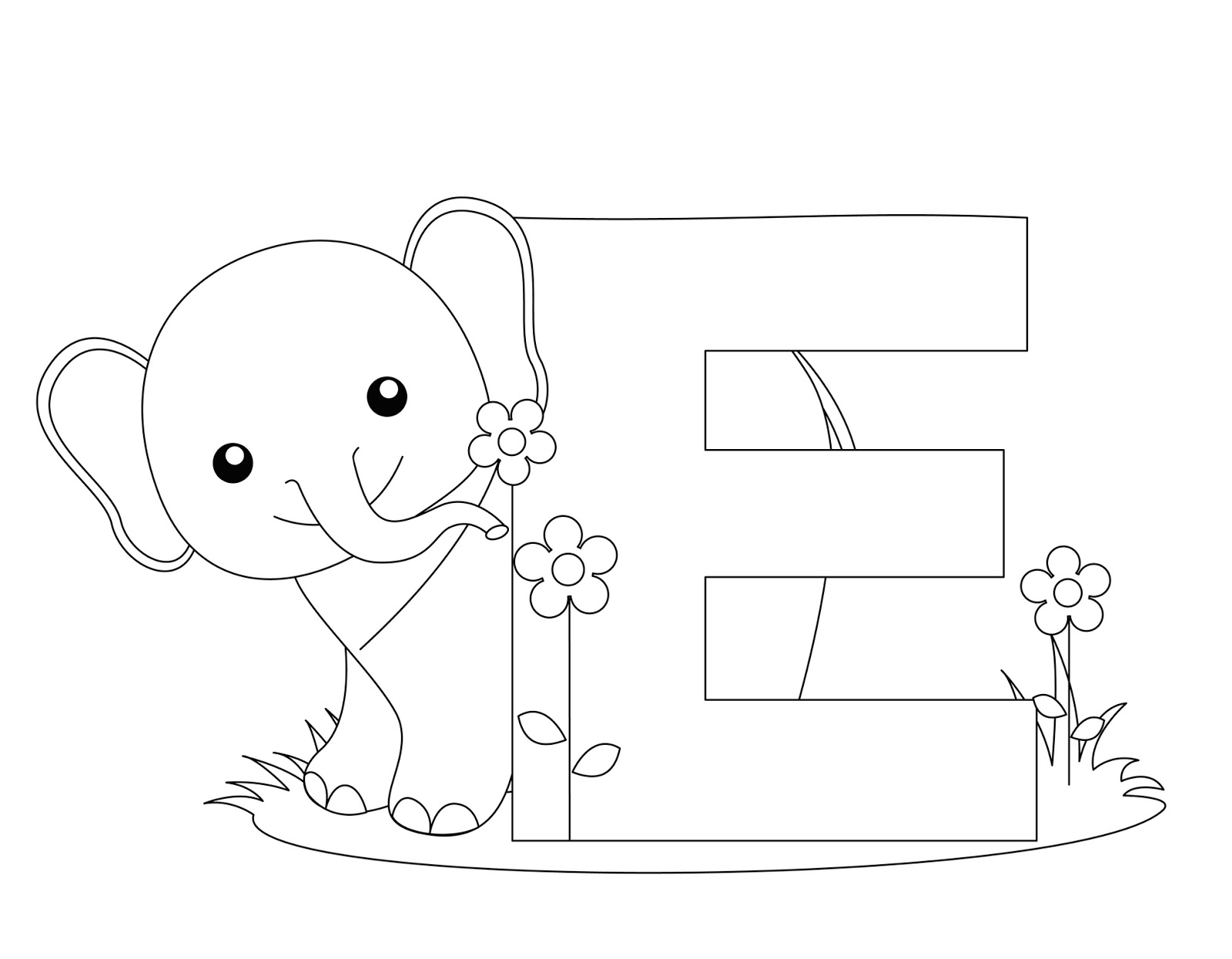 Animal Alphabet Letter E coloring Elephant