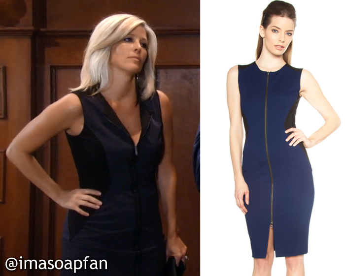 Carly Corinthos's Navy Blue and Black Zip Front Colorblock Dress - General Hospital, Season 54, Episode 09/14/16