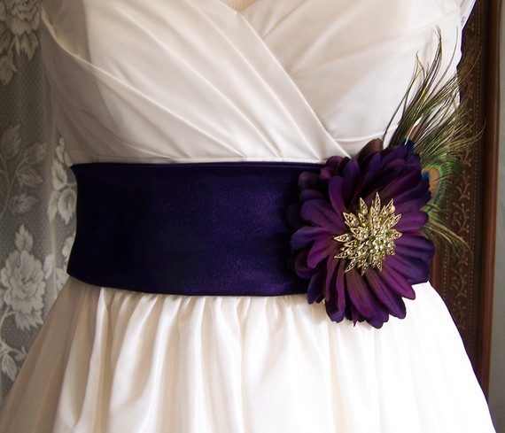 Stunning dark Amethyst Satin Crepe Bridal sash is 3 inches wide