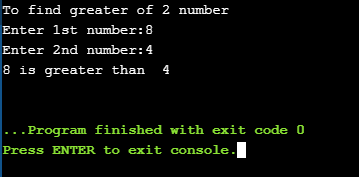 Python program to find the greater of 2 numbers