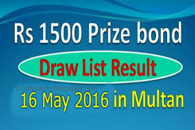 Prize Bond Draw List Rs. 1500 on 16th May 2016 in Multan