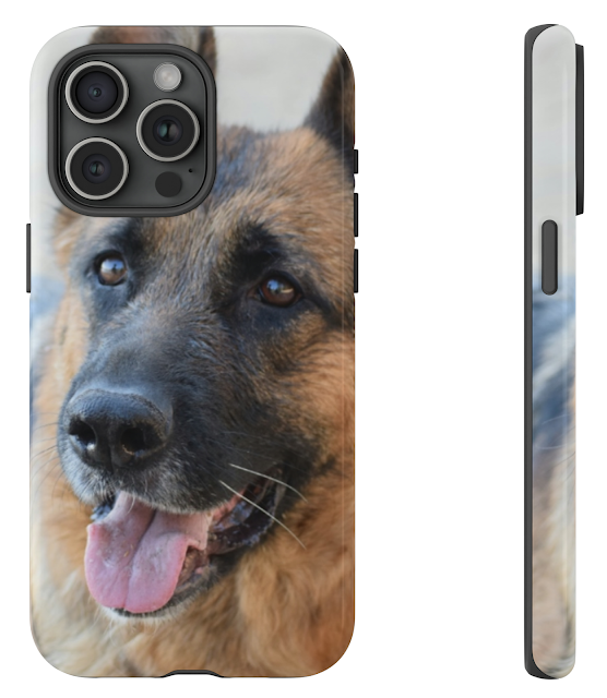 iPhone 15 Pro Max Tough Case With Red and Black German Shepherd Looking Sideways