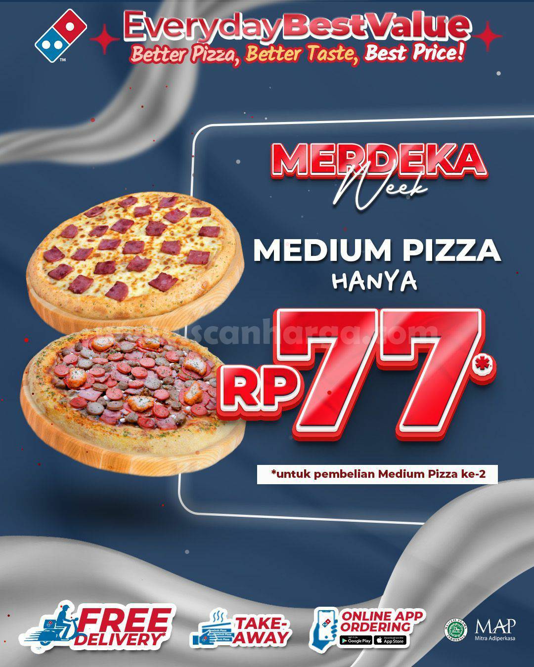 DOMINO'S PIZZA Promo MERDEKA WEEK – Beli Medium Pizza hanya Rp 77