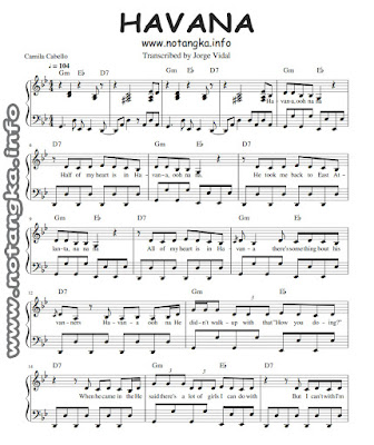 Not Angka Balok Piano Partiture Lagu Havana
