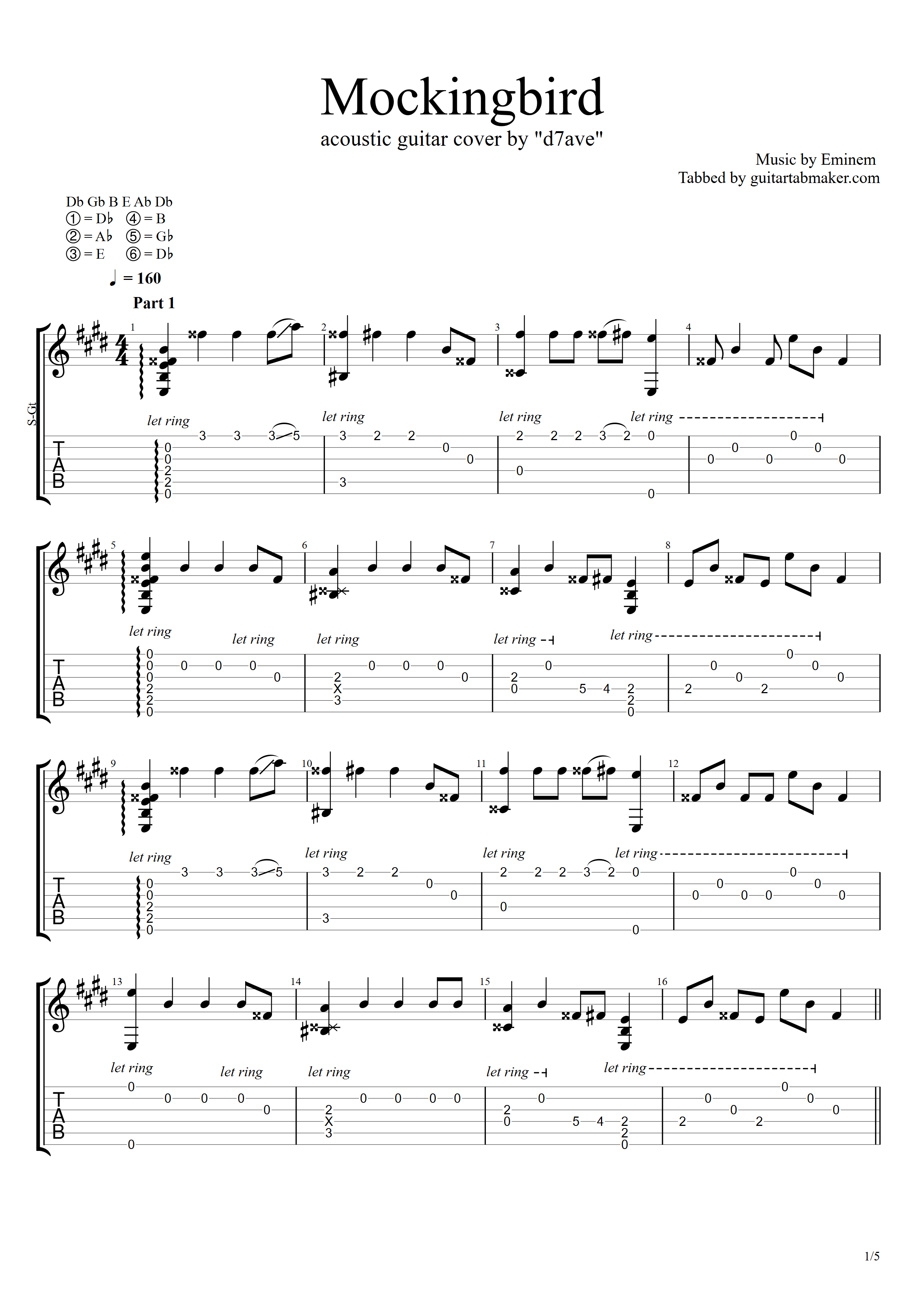 Eminem Mockingbird Guitar TAB