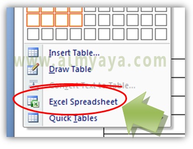  Gambar: Cara menyisipkan sheet excel untuk menjadi tabel di microsoft word