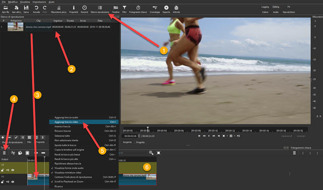 aggiungere video e traccia alla timeline