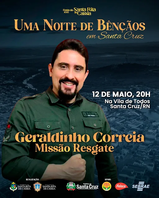 Evento com Geraldinho Correia do Missão Resgate será na Vila de Todos, em Santa Cruz/RN