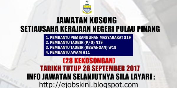 Jawatan Kosong SUK Pulau Pinang - 28 September 2017