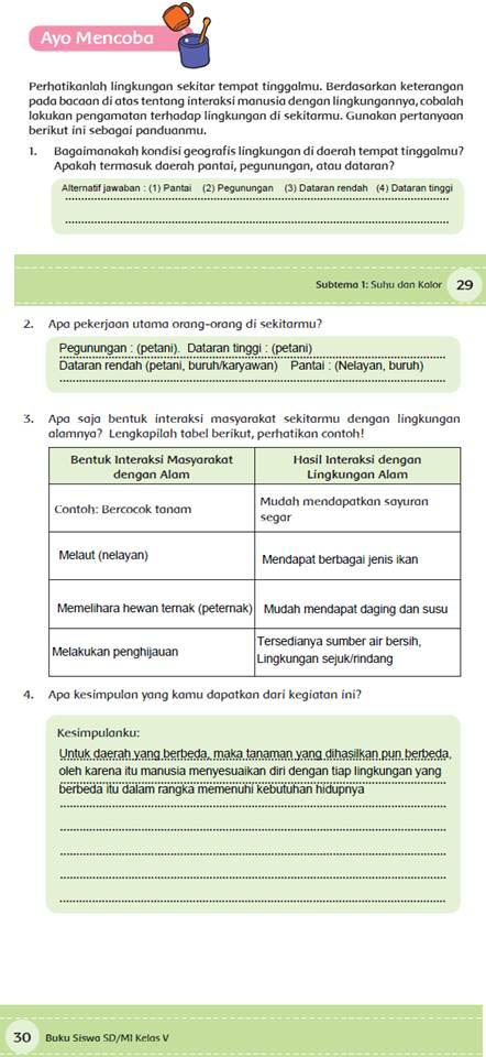 Manusia Dengan Lingkungan Alam Halaman 25 30 Kelas 5 Tema 6