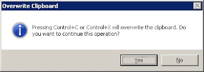 This is an image of the warning message that appears if you accidentally use control C when using the FS Clipboard. There's a Yes button, to continue and lose the contents of the FS Clipboard. Alternatively, there is a No button to cancel.