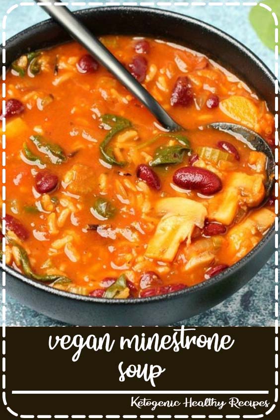 Hearty and veggie-packed vegan minestrone soup. This delicious soup is perfect comfort food, and more like a stew than a soup. High in protein and fiber and a perfect one pot meal! #vegan #plantbased
