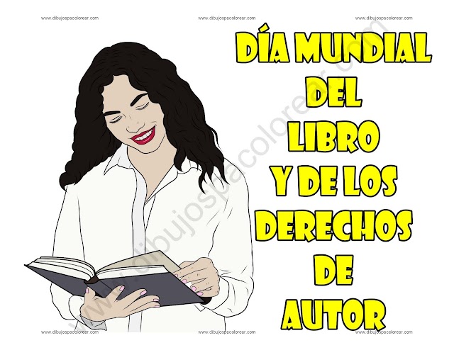 Día Mundial del Libro y de los Derechos de Autor dibujo a color y para colorear