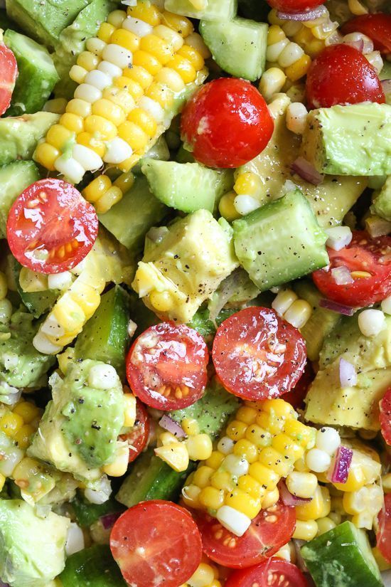 This Corn Tomato Avocado Salad is summer in a bowl! The perfect side dish with anything you're grilling, or double the portion as a main dish. #food #healthyrecipes #healthyfood #healthyeating #healthy #food #recipe