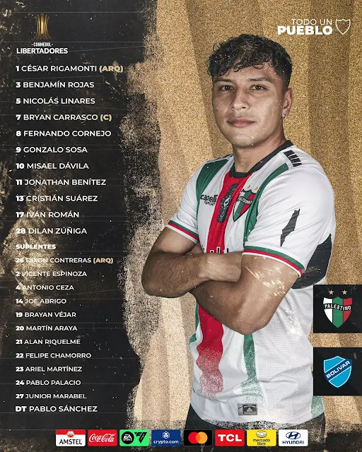 Alineaciones Palestino vs Bolivar