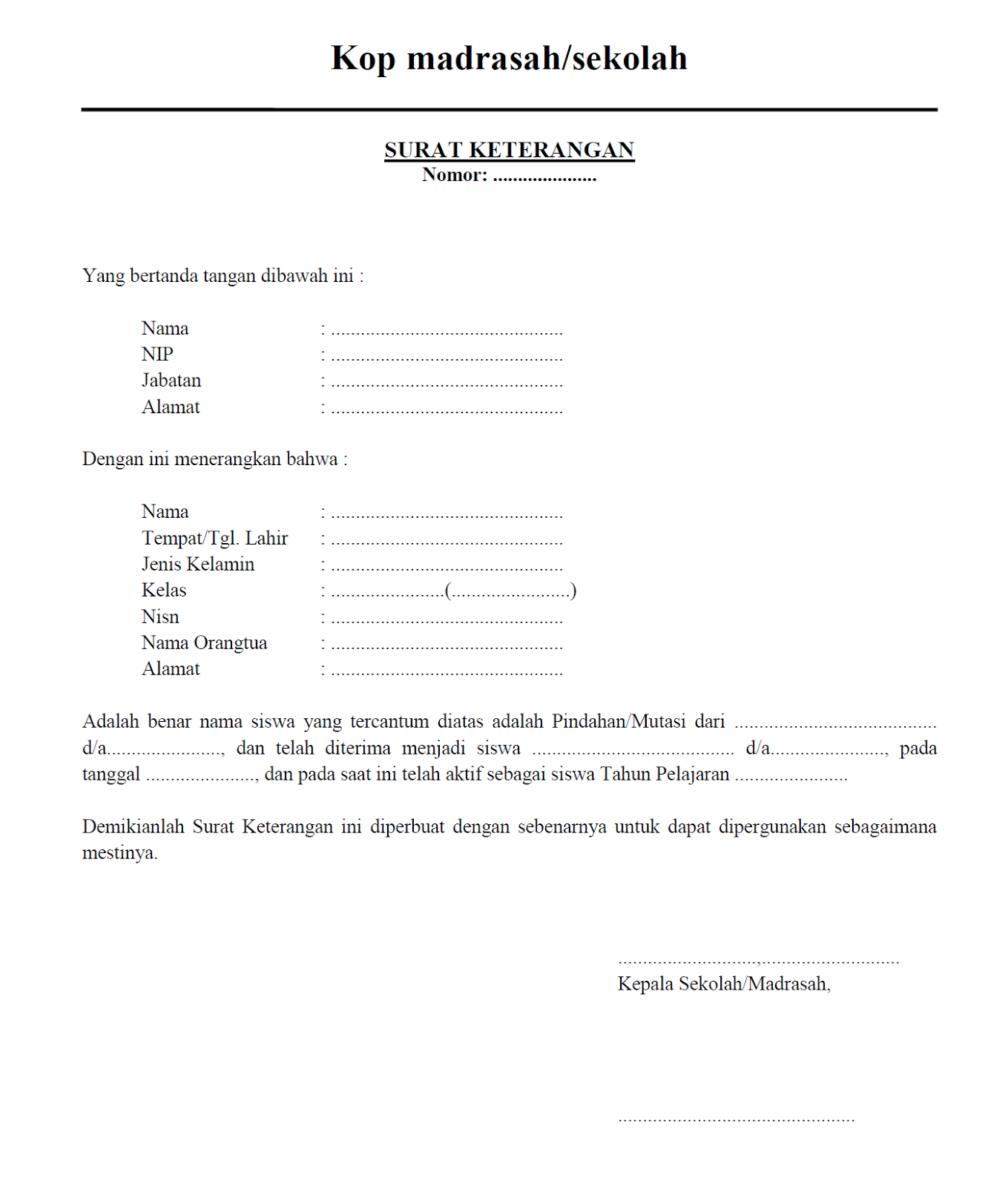 MTs. AMIN DARUSSALAM: Contoh Surat-Surat untuk Keperluan 