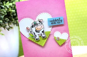 Sunny Studio Stamps: Miss Moo Stitched Hearts Spring Greetings Love Themed Card by Eloise Blue