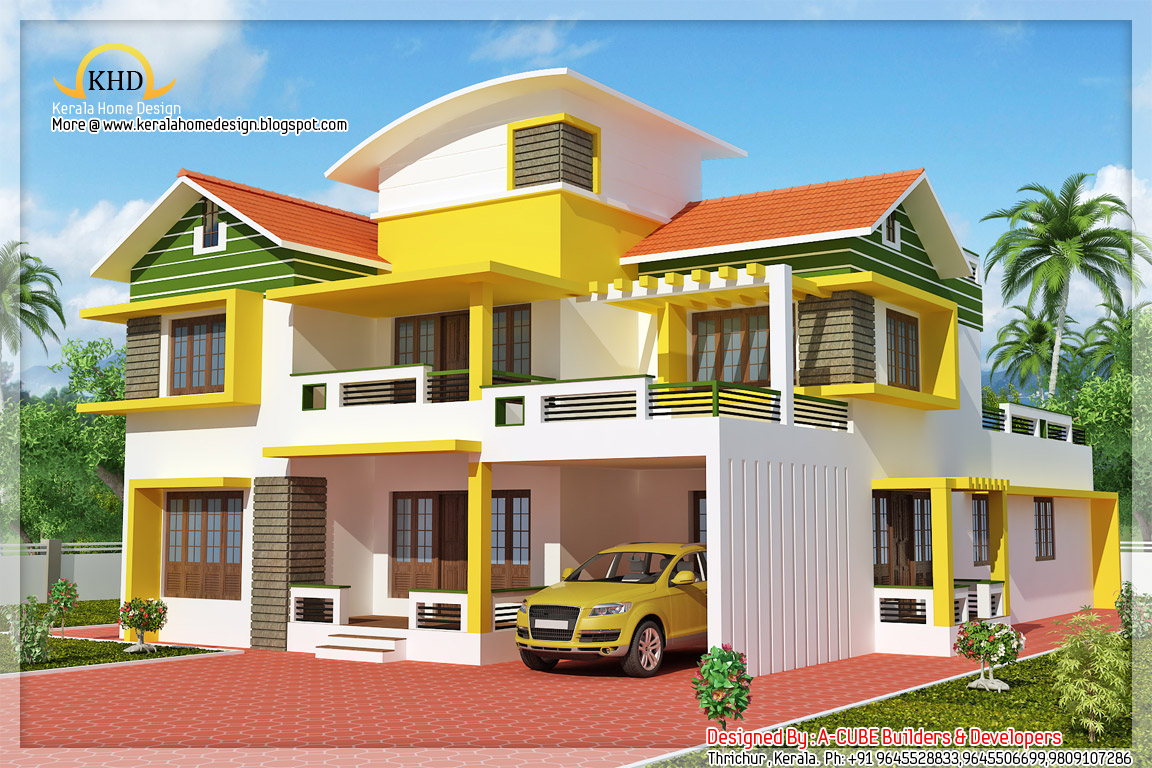 Exterior collections: Kerala home design 3D views of residential bangalows