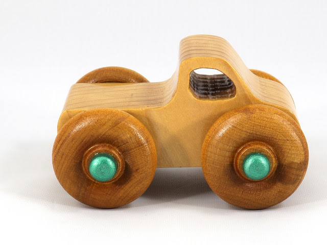 Wood Toy Monster Truck based on the Pickup in the Play Pal Series, Handmade & Finished with Amber Shellac & Metallic Green Acrylic Paint