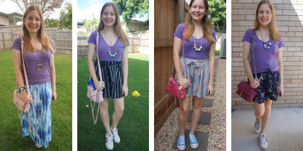 pink purple and blue outfits with lilac tee awayfromblue