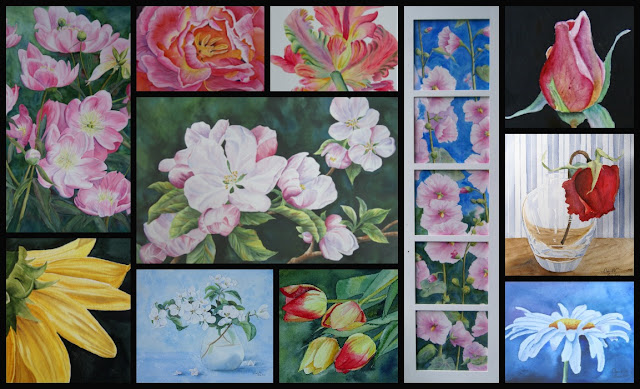 Collage of Danielle Beaulieu watercolour of flowers Mother's day