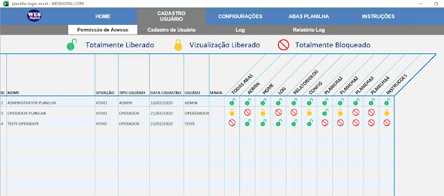 Planilha Login Excel VBA 100% Grátis