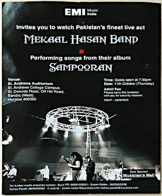 Mekaal Hasan Band Bombay Performance Invitation