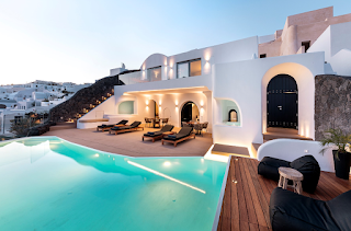 pool view from a santorini luxury villa