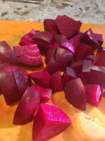 red chopped beets on a cutting board