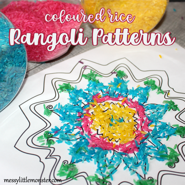 Coloured rice rangoli patterns