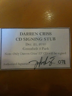 Darren Criss autograph signing stub in Manila