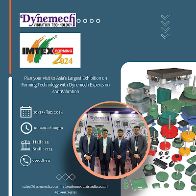 Dynemech introduces cutting-edge Anti-Vibration Technology at IMTEXFORMING2024, Stall C123, Hall 3A, BIEC, Bangalore. Explore innovation in machinery performance! Hashtags: #IMTEX2024 #AntiVibration #Dynemech #VibrationControl. Contact Dynemech Systems Pvt Ltd. at +91-9810760131, +91-9911145131 or Sales@dynemech.com."