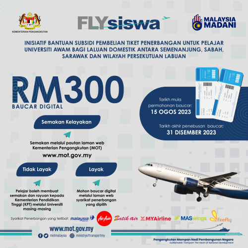 Syarat Menerima RM300 Subsidi Tiket Penerbangan Untuk FLYSISWA