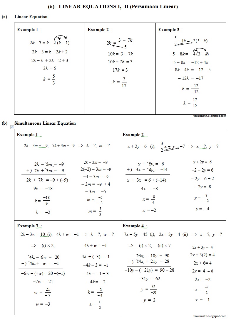 (6) Persamaan Linear (Linear Equations I, II)  ! Chegu Zam