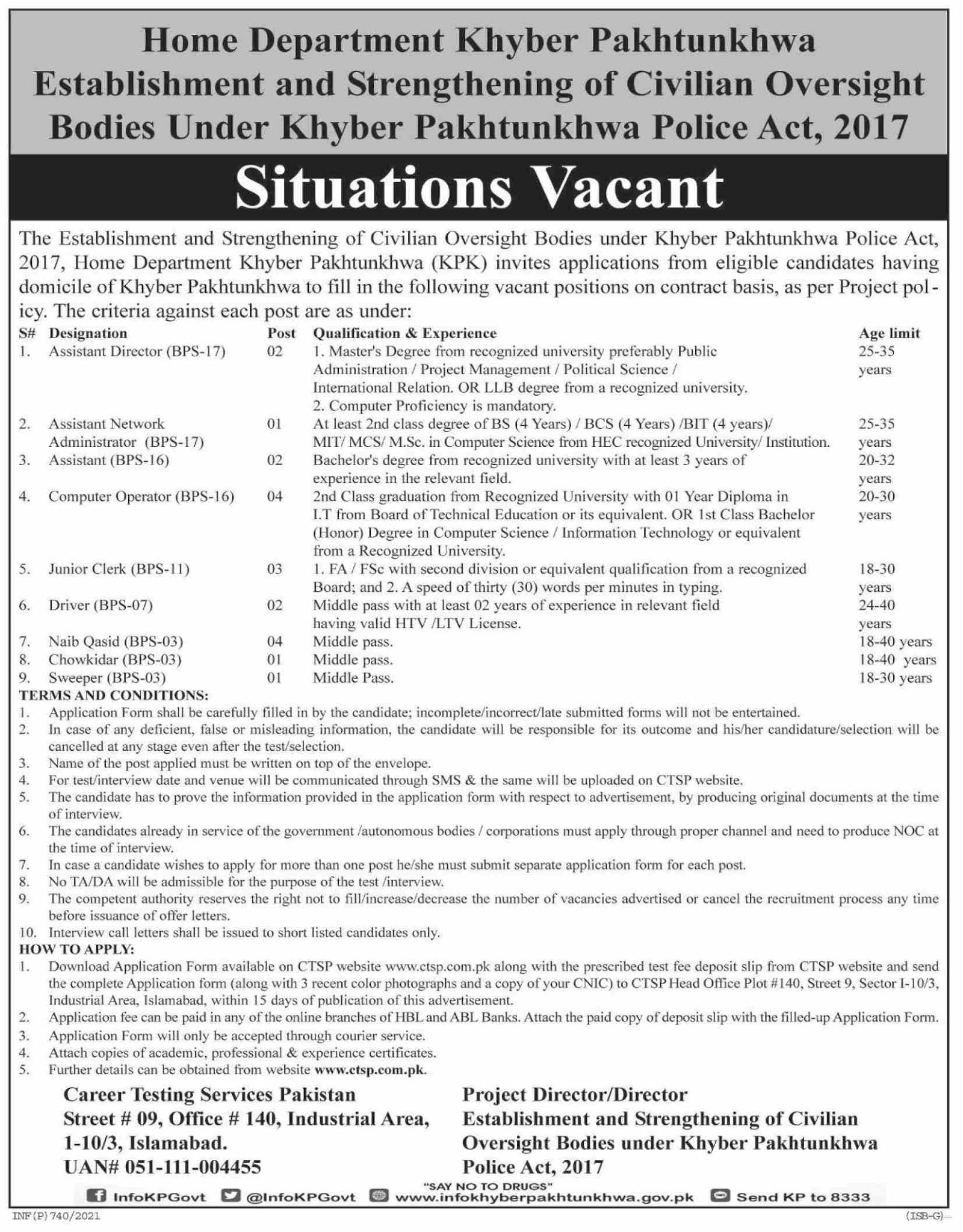 Home Department Jobs 2021 - Home Department KPK Jobs 2021 - Download Home Department Job Application Form :- www.ctsp.edu.pk