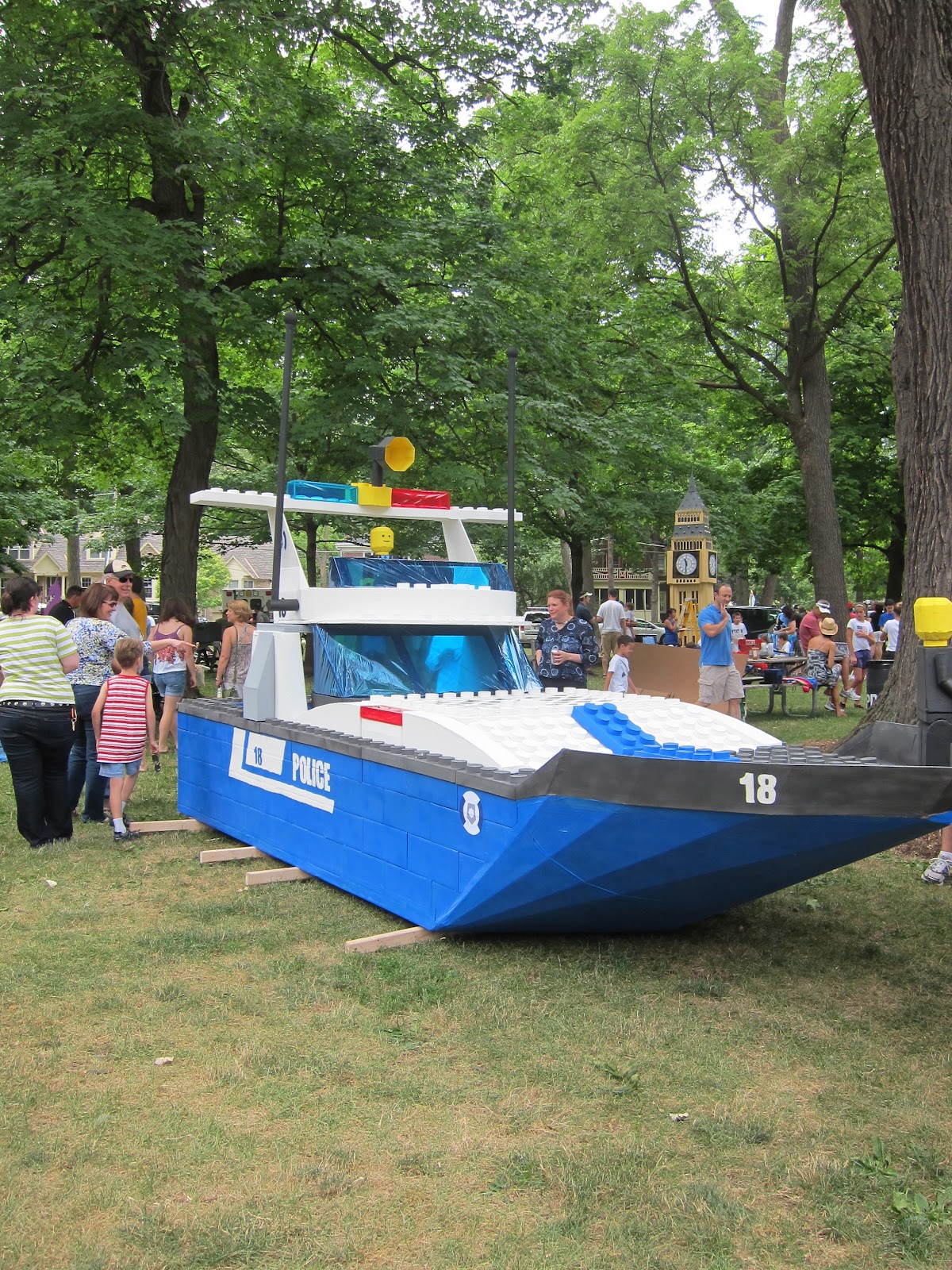 The LEGO boat made of cardboard boxes. One of our favorites!