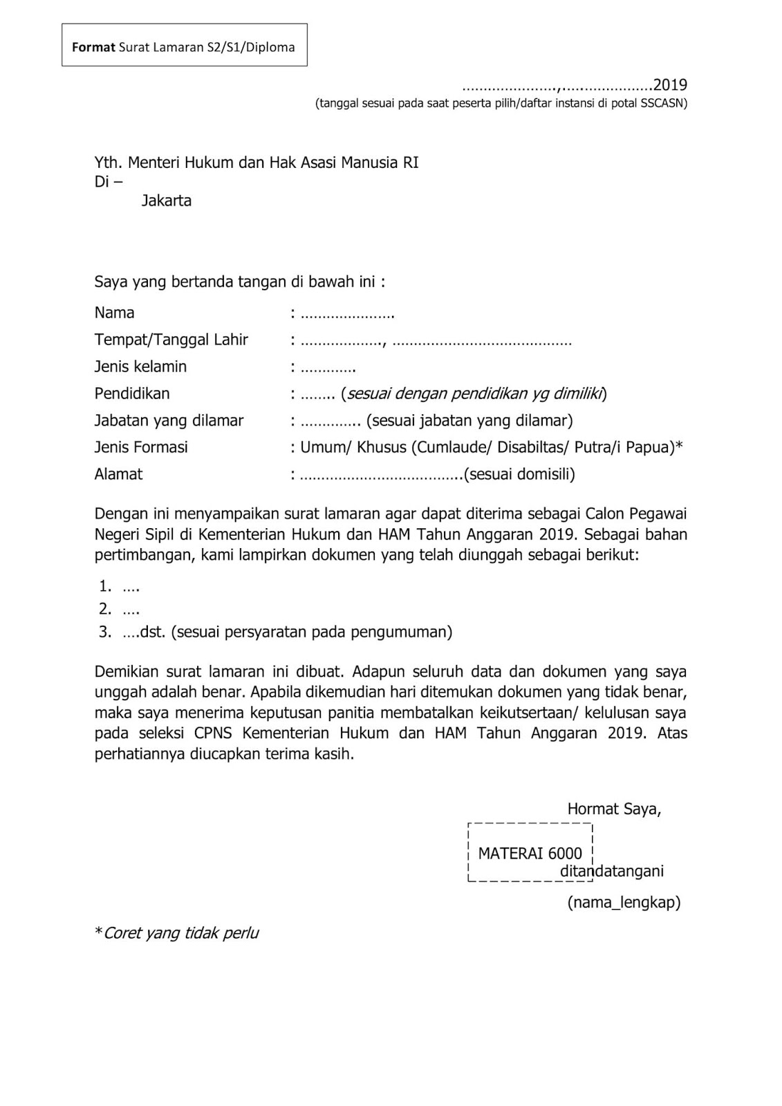 Pendaftaran Cpns 2019 Berikut Contoh Surat Lamaran Dan