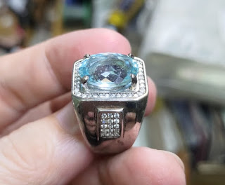 Cincin Batu Swiss Blue Topaz TPZ005 Istimewa Ikatan Perak Mewah