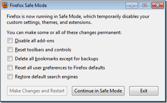 safe mode firefox