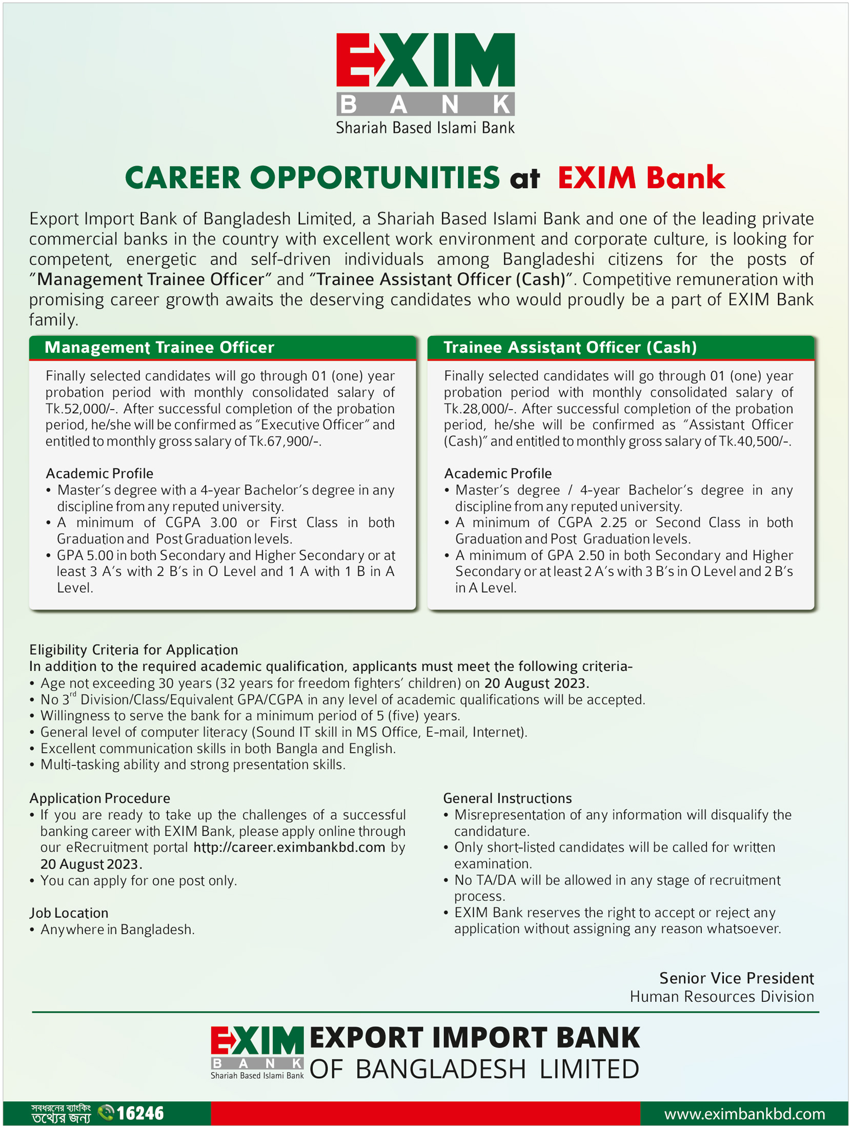 Exim Bank Limited Job Circular 2023 – career.eximbankbd.com Apply